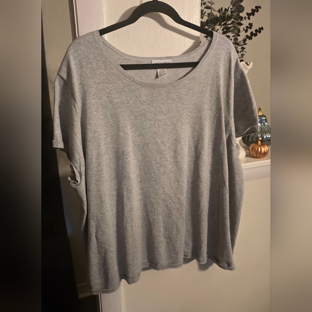 Jessica London Light Gray Short-Sleeve Knit Top